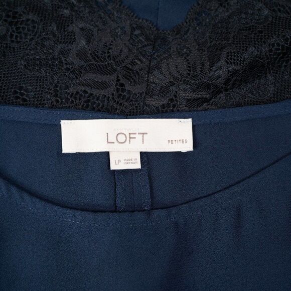LOFT Forever Navy Black Lace Paneled Blouse - Picture 10 of 11